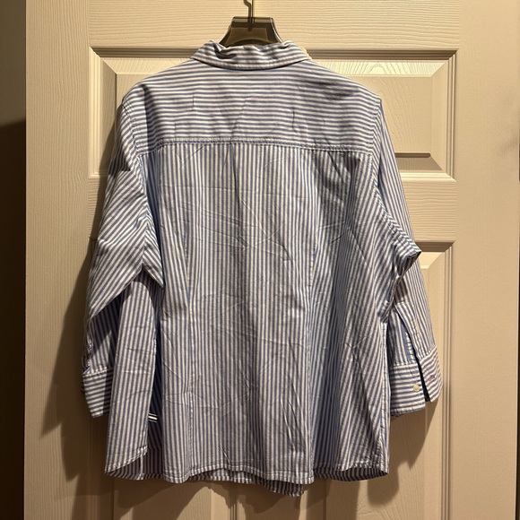 White and Blue Striped Button Down Shirt preppy stripes cotton button down XL - Picture 5 of 9